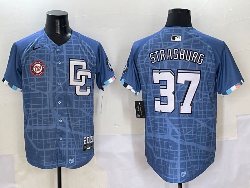 Men Washington Nationals #37 Strasburg Blue Joint Name 2025 Nike MLB Jersey style 7